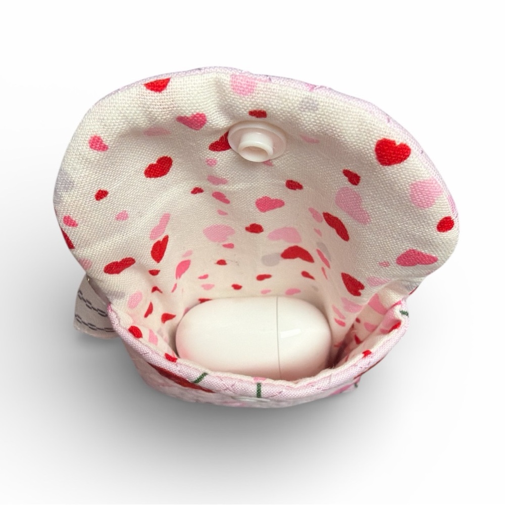 Hand Crafted AirPod Case Quilted Cherry Fabric with Keychain Cotton Earbud Case - Picture 4 of 14